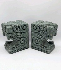 VTG MidCentury Zarebski Stone Mesoamerican Aztec Mayan Jaguar Bookends. picture