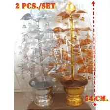 Gold&Silver Phan Bodhi Pho Tree Leaf Metal Plated Gild Prostate 5 Layers Stand picture