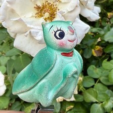 Christmas Grasshopper Bug Clip Ornament Figurine Japan Vintage Ceramic Katydid picture