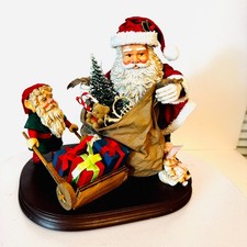 Vtg Possible Dreams Clothtique Santa Claus Gift Sack of Toys Elf Pushing Wooden picture