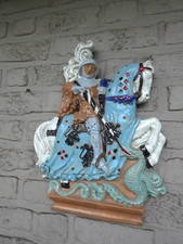 Antique ROGER GUERIN Bouffioulx signed ceramic Wall plaque saint george dragon picture