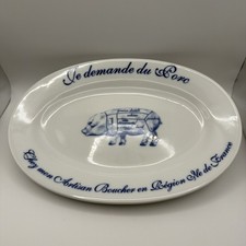 Williams Sonoma ~ French Je demande du Porc Blue PIG Serving Plate Platter picture