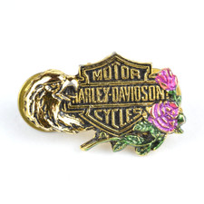 Harley-Davidson Eagle Pink Rose Pin Brooch Motorcycle Biker Womens Gold Tone picture