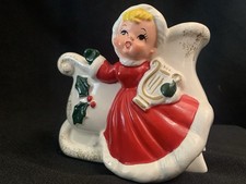Norcrest Sleigh & Girl With Harp Planter Christmas 1950's Japan Vintage NAPCO HH picture