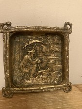 Antique/Vintage BronzeTone Relief Plaque Artist Painting Outdoors Under Umbrella picture