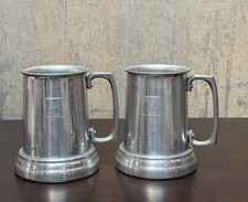 Vintage 1970’s Playboy Club Aluminum Metal Glass Bottom Beer Stein Mug Set of 2 picture