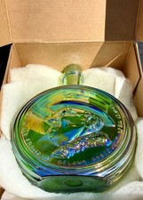 Vintage WHEATON CARNIVAL GLASS Green Bottle Franklin D Roosevelt Decanter W Box picture