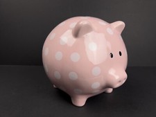 Stephan Baby Ceramic Piggy Bank Pink White Polka Dot 6” picture