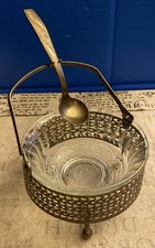 Sugar Bowl Silver Plated Stand w/ Swivel Handle+Spoon+Ornamental Bowl 4.5”x2.75” picture