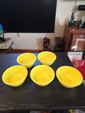 Rare Set of 5 Vintage Shamrock Neatway Swirl Bowl Yellow USA Plastic picture