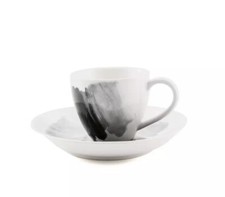 Thirstystone Ceramic Demitasse Cup & Saucer Set White Black New picture