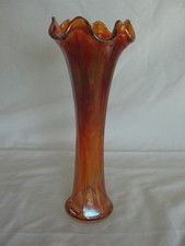 Vintage Marigold Carnival Glass Fluted Vase 9.5