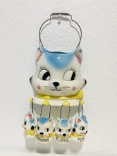 Tilso 1950’s Cat Wall Pocket Spice Holder with hanging Kitten Spice Shakers Rare picture