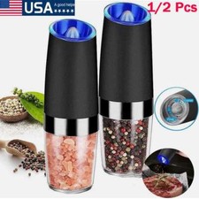 1-2Pack Gravity Electric Pepper Salt Grinder Set with LED Light Stainless Steel picture