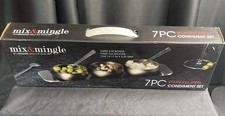 NIB Mix & Mingle 7pc. Stainless Steel Condiment Set, Tray, Bowls And Spoons picture