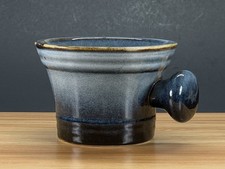 Hand Thrown Ceramic Pottery  Cup Shaving Mug Bowl Scuttle, Two-Toned Blue Black picture