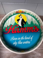 1981 Hamm’s Beer Bear Round Metal Serving Tray Sky Blue Waters Olympia Brewing picture