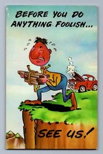 C.1970 DARK MORBID SUICIDE HUMOR, Anvil, Car Broke Postcard P1 picture