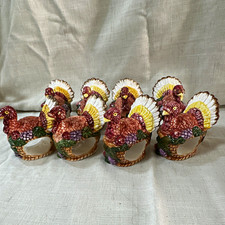 Ceramic Turkey Napkin Rings Set of 8, great for Thanksgiving picture