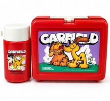 Vintage 1978 Garfield Odie Thermos Lunch Box Set Bottle Cup Red USA Complete picture