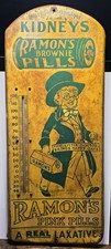 Vintage Ramon's Brownie Pills Metal Advertising Thermometer Kidney Remedy Sign picture