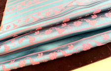 1 Yard Antique 19th C Fine Lyon Silk Satin Brocade Fabric Teal & Lavender B374 picture
