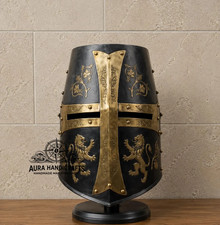 AURA Black Brass Templar Helmet Medieval Crusader Knight Helm Armor Cosplay LARP picture