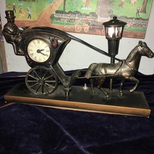 MCM United Metal Goods Horse Carriage Clock & Lamp Vintage RARE And Complete. picture