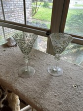 2 Wine Stems Moser Salvati Canine & Foliate Glass c1900's Antique A picture