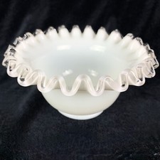Fenton Silvercrest 5 inch Bowl Ruffled Clear Edge Candy Trinket Dish Gift MCM picture