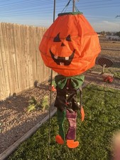 VTG Halloween Pumpkin Scarecrow Windsock 43” Hanging Yard Decor Jack O Lantern picture