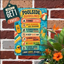 Vintage Patio Backyard Pool Rules Sign Retro Summer Swim Decor Metal Plaque picture