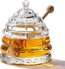 9 Oz Beehive Crystal Honey Pot with 2 Dipper Sticks - Elegant Glass picture