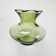Vintage Ruffle Edge Green Glass Vase picture