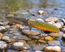Graywolf RiverBorn EDC Folding Knife – D2 Steel, Brass Bolster, Trout Patterns picture