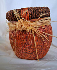 Vintage Round Wicker Woven Storage Basket Rustic Country Decor Brown/ Natural picture
