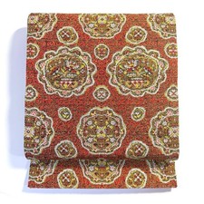 MR.mu Vintage Nagoya Obi Pongee Orange Yellow Gray Black Patterned Kimono Belt picture