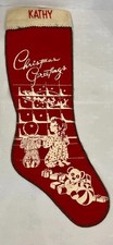 VTG 1950s Red Felt Christmas Stocking Kathy Screen Print Children Window MCM picture