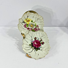 VTG 2 Nasco Japan Leaf Shape Gold Trim Trinket Plate Floral Design Grandmacore picture