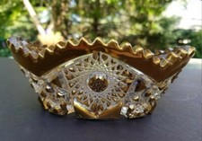 Imperial Glass 503 Heavy Gold n Clear Pressed Pickle Olive Relish Dish Oval VFC picture