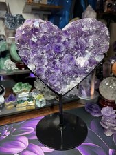 HUGE AMETHYST/CALCITE  HEART WITH CUSTOM HOLDER CRYSTAL STATEMENT PIECE  picture