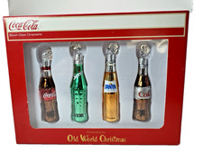 Old World Christmas Mini Coca Cola Beverage Blown Glass Ornaments Set of 4 NIB picture