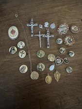 Vintage Lot Of 27 Catholic Crosses Pendants Pins Charms Necklace 1930-1940 picture
