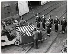 Longshoremen Place Forklift Under Casket California 1950 OLD PHOTO picture