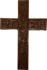 IBLAY Hand Carved Wooden Wall Cross – Rustic Christian Cross Wall Decor, Handmad picture