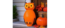 Blow Mold Halloween Orange Hanging Owls Lighted PAIR Union Products 14 picture