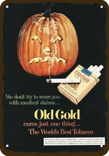1952 OLD GOLD Cigarette Halloween Pumpkin Vnt-Look DECORATIVE REPLICA METAL SIGN picture