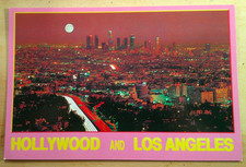 Hollywood and Los Angeles at Night Full Moon Aerial CA Postcard Continental Size picture