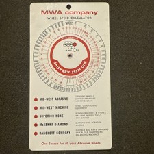 VTG ABRASIVE GRINDING WHEEL SPEED CALCULATOR MWA Owosso USA 🇺🇸 picture