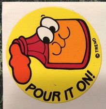 VINTAGE 80s TREND Scratch & Sniff POUR IT ON Ketchup Scent Stinky Sticker Unused picture